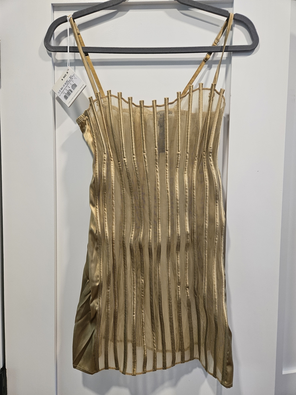 La Perla Metallic Gold Sheer Strappy Mini Dress